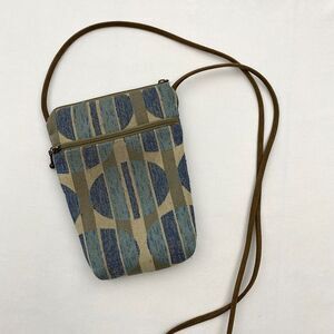 Maruca Crossbody Purse Bag Small Pockets Geometric Blue Tan Handmade in Boulder